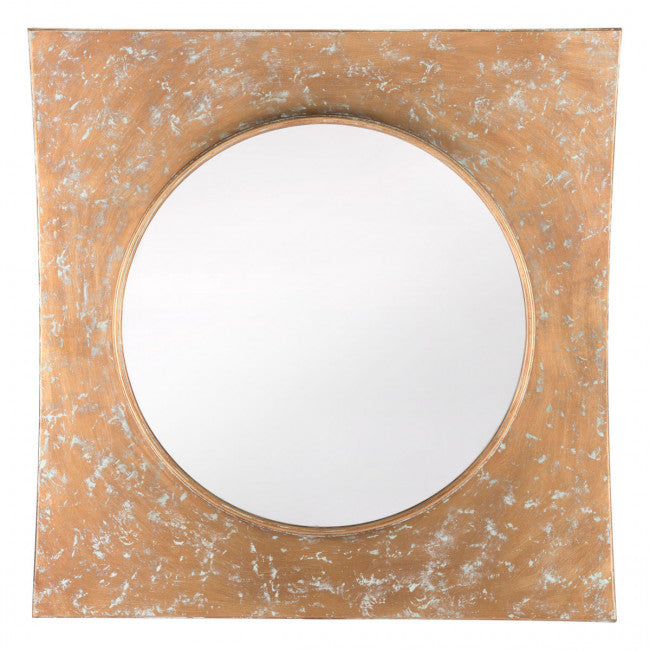 Large Glass Mirror w/ Gold Concave Frame w/ Silver Undertones