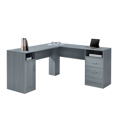 60" Gray L-Desk with Dual Cabinets