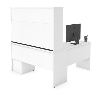 60" L-Shaped Desk with Hutch and Extra Storage in White