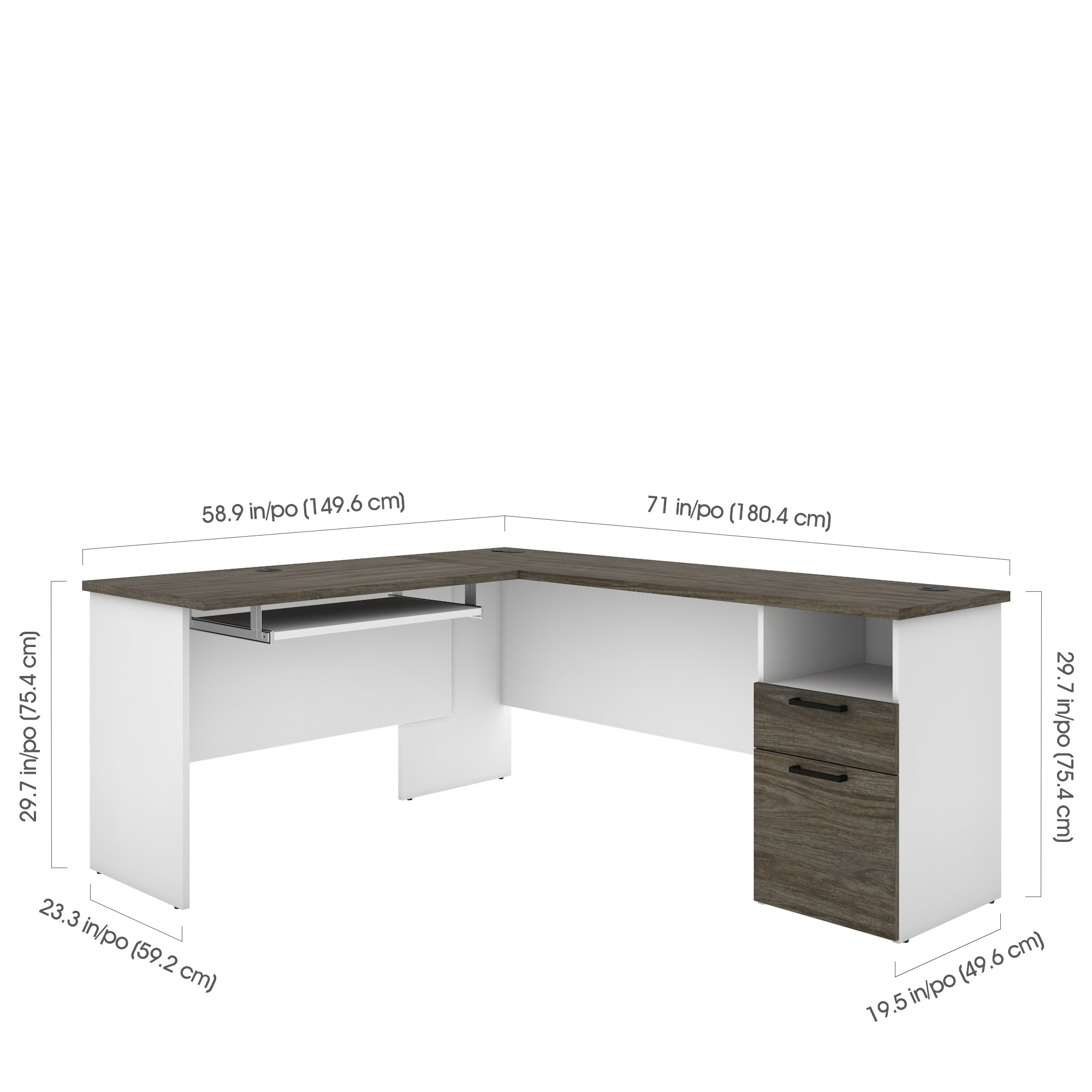 White & Walnut Gray Modern L-shaped Desk
