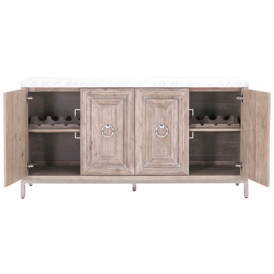 71" Carrera Marble & Natural Gray Credenza with Brushed Stainless Accents