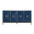 71" Carrera Marble & Navy Storage Credenza with Brushed Gold Accents