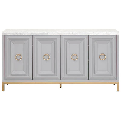 71" Carrera Marble & Gray Storage Credenza with Brushed Gold Accents