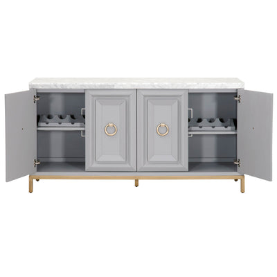 71" Carrera Marble & Gray Storage Credenza with Brushed Gold Accents