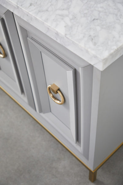 71" Carrera Marble & Gray Storage Credenza with Brushed Gold Accents