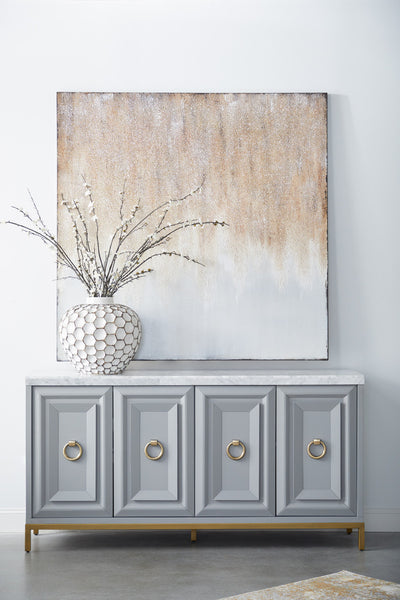 71" Carrera Marble & Gray Storage Credenza with Brushed Gold Accents