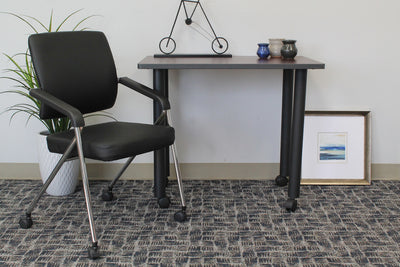 Black Folding Faux Leather Rolling Office Chair (Set of 2)
