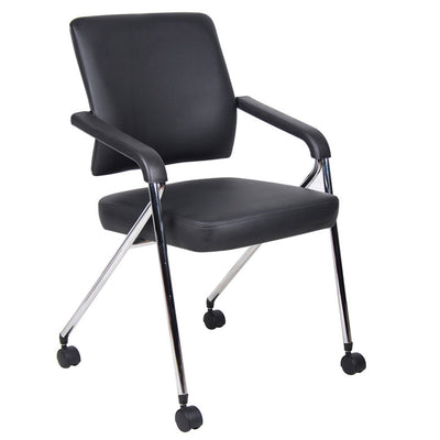 Black Folding Faux Leather Rolling Office Chair (Set of 2)
