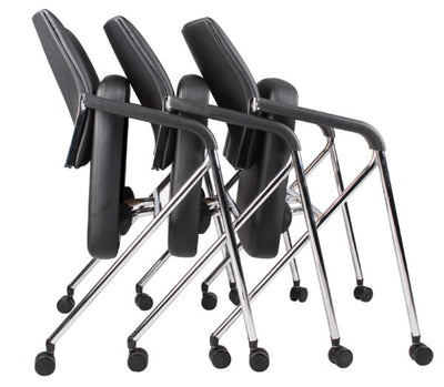 Black Folding Faux Leather Rolling Office Chair (Set of 2)