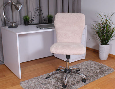 Cream Fur & Silver Office Chair