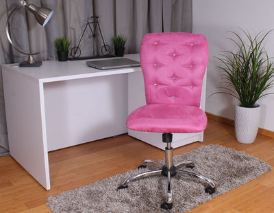 Pink Microfiber Office Chair with Crystal Button Tufting