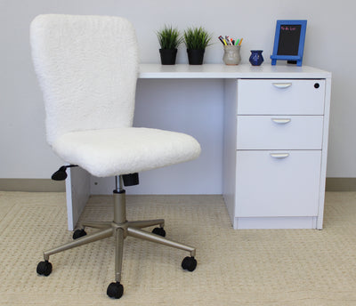 White Fur & Gold Office Chair
