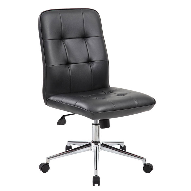 Black Faux Leather Armless Chair on Casters from Boss