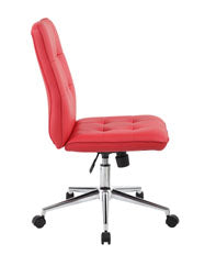 Red Faux Leather Armless Chair on Casters from Boss