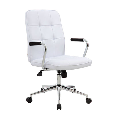 White Faux Leather Button-Tufted Chair