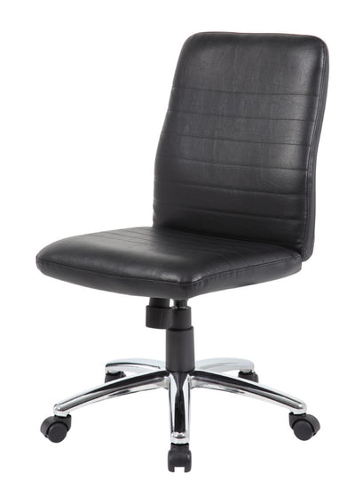 Black Faux Leather Armless Chair w/ Horizontal Panels