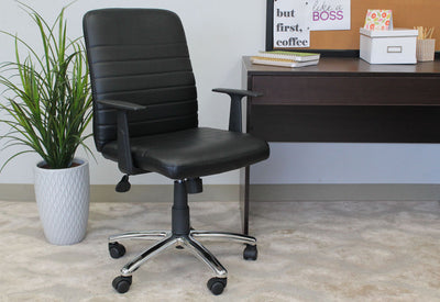 Black Faux Leather Office Chair w/ Horizontal Panels