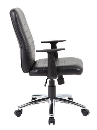 Black Faux Leather Office Chair w/ Horizontal Panels