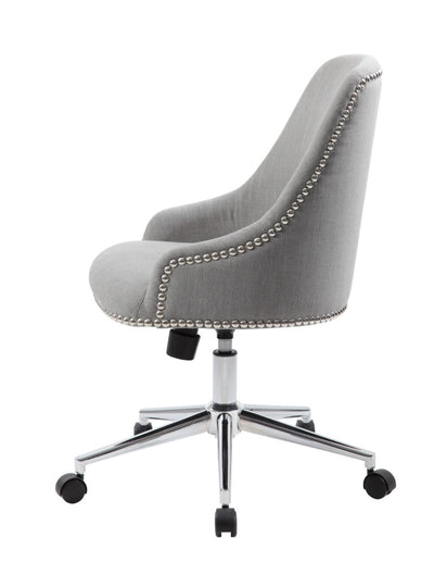 Gray Linen Guest/Office Chair w/ Silver Nail-Head Trim