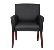 Black Faux Leather & Mahogany Box Arm Chair