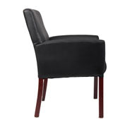 Black Faux Leather & Mahogany Box Arm Chair