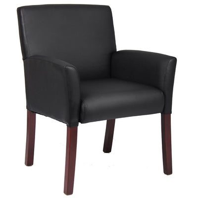 Black Faux Leather & Mahogany Box Arm Chair