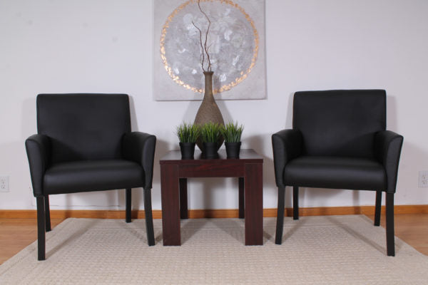 Black Faux Leather Box Arm Chair