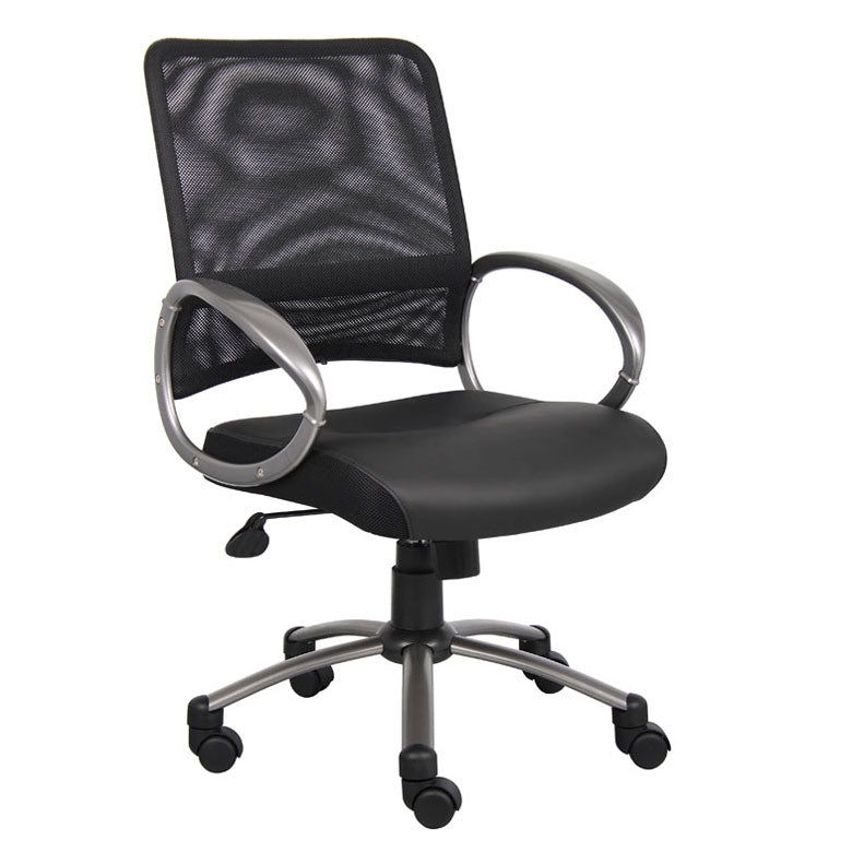 Black Mesh Back Rolling Office Chair w/ Pewter Arms