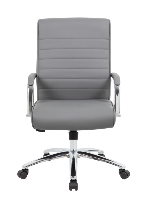 Ribbed Gray & Chrome Mid-Back Office Chair