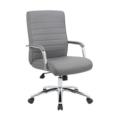 Ribbed Gray & Chrome Mid-Back Office Chair