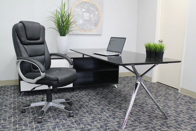 Foldable Black Leather Office Chair w/ Waterfall Seat