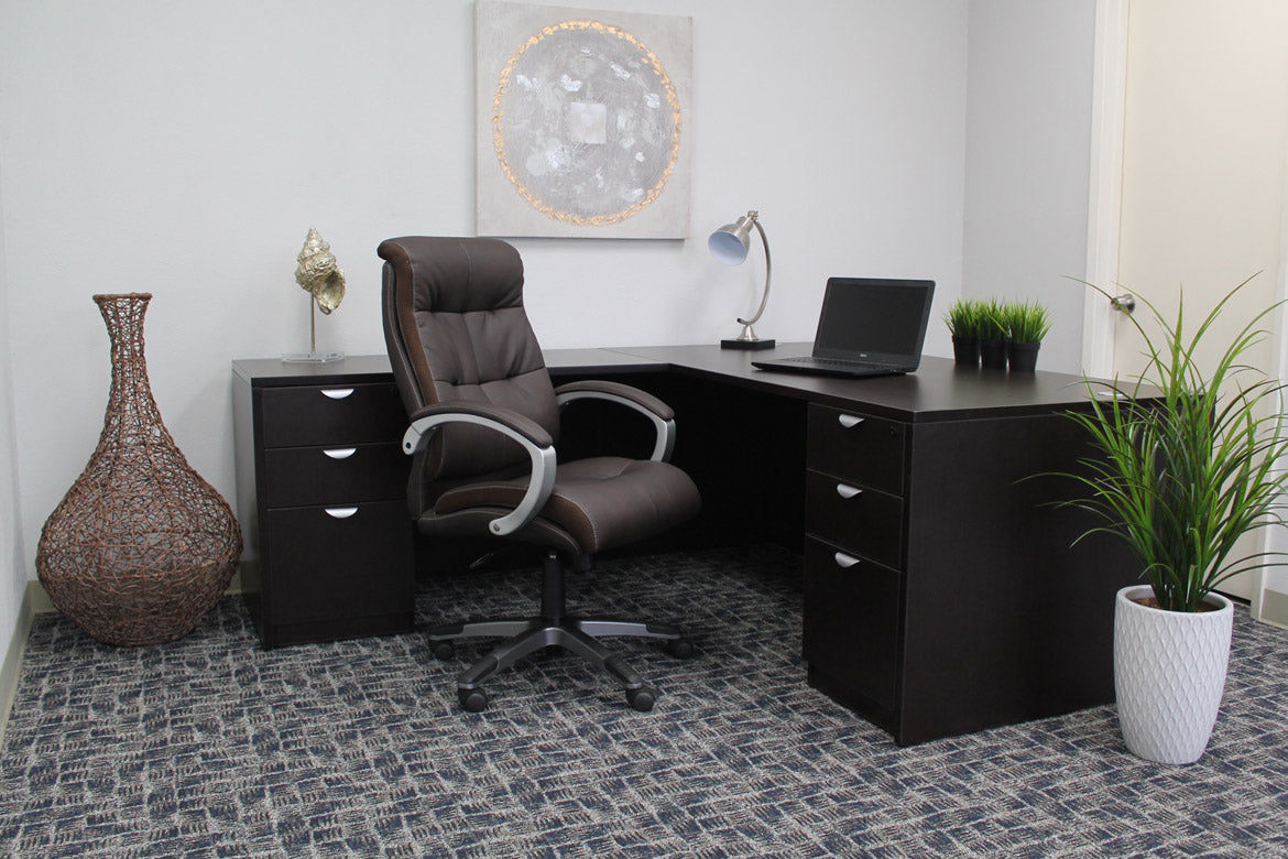 Brown Leather Office Chair with Button Design by Boss