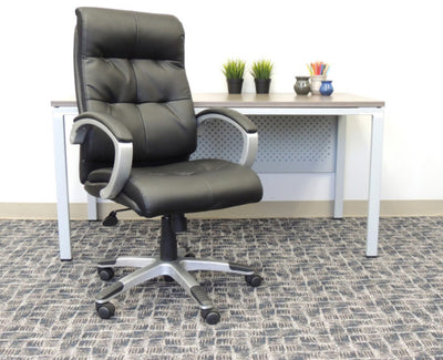 Black Leather Office Chair w/ Button Design