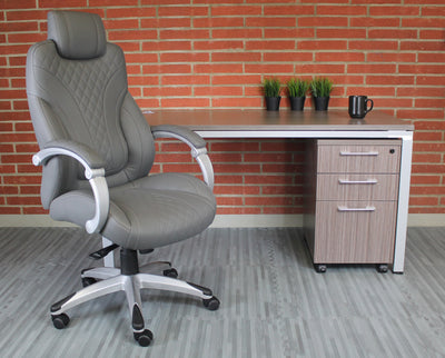 Gray Diamond-Patterned Faux Leather Office Chair