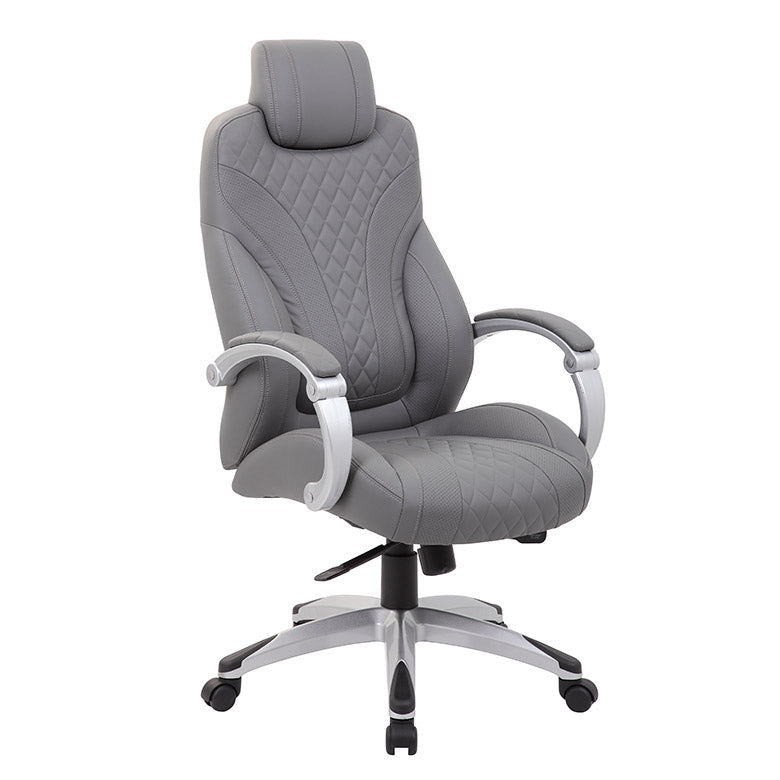 Gray Diamond-Patterned Faux Leather Office Chair