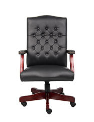 Elegant Black & Mahogany Button-Tufted Office Chair