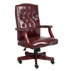 Elegant Deep Red & Mahogany Button-Tufted Office Chair