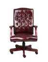 Elegant Deep Red & Mahogany Button-Tufted Office Chair
