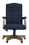 Elegant Blue Denim & Driftwood Button-Tufted Office Chair