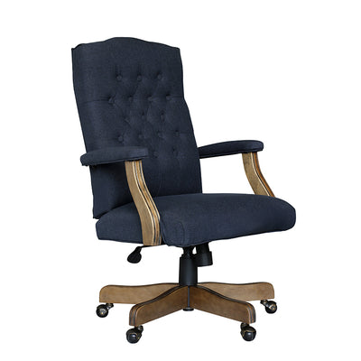 Elegant Blue Denim & Driftwood Button-Tufted Office Chair