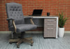 Elegant Slate Gray Linen & Driftwood Button-Tufted Office Chair