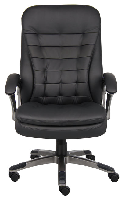 Black Faux Leather & Pewter Office Chair w/ Pillow Top Cushions