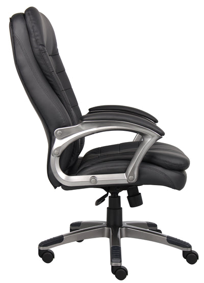 Black Faux Leather & Pewter Office Chair w/ Pillow Top Cushions