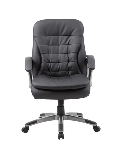 Black Faux Leather & Pewter Mid-Back Office Chair w/ Pillowtop Cushions