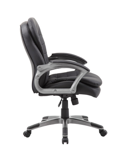 Black Faux Leather & Pewter Mid-Back Office Chair w/ Pillowtop Cushions
