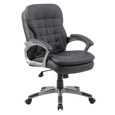 Black Faux Leather & Pewter Mid-Back Office Chair w/ Pillowtop Cushions