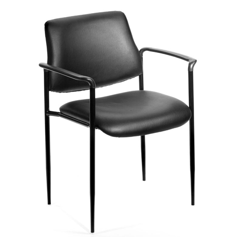 Classic Black Faux Leather Guest or Conference Chair w/ Tapered Legs (Set of 2)