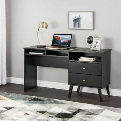 55" Black Desk with 3 Cubbies & 2 Drawers