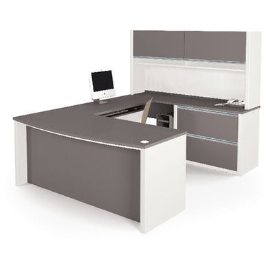 U-shaped Desk with Hutch in Slate & Sandstone