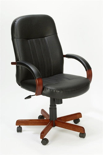 Executive Leather Chair with Cherry or Medium Oak Wood Trim